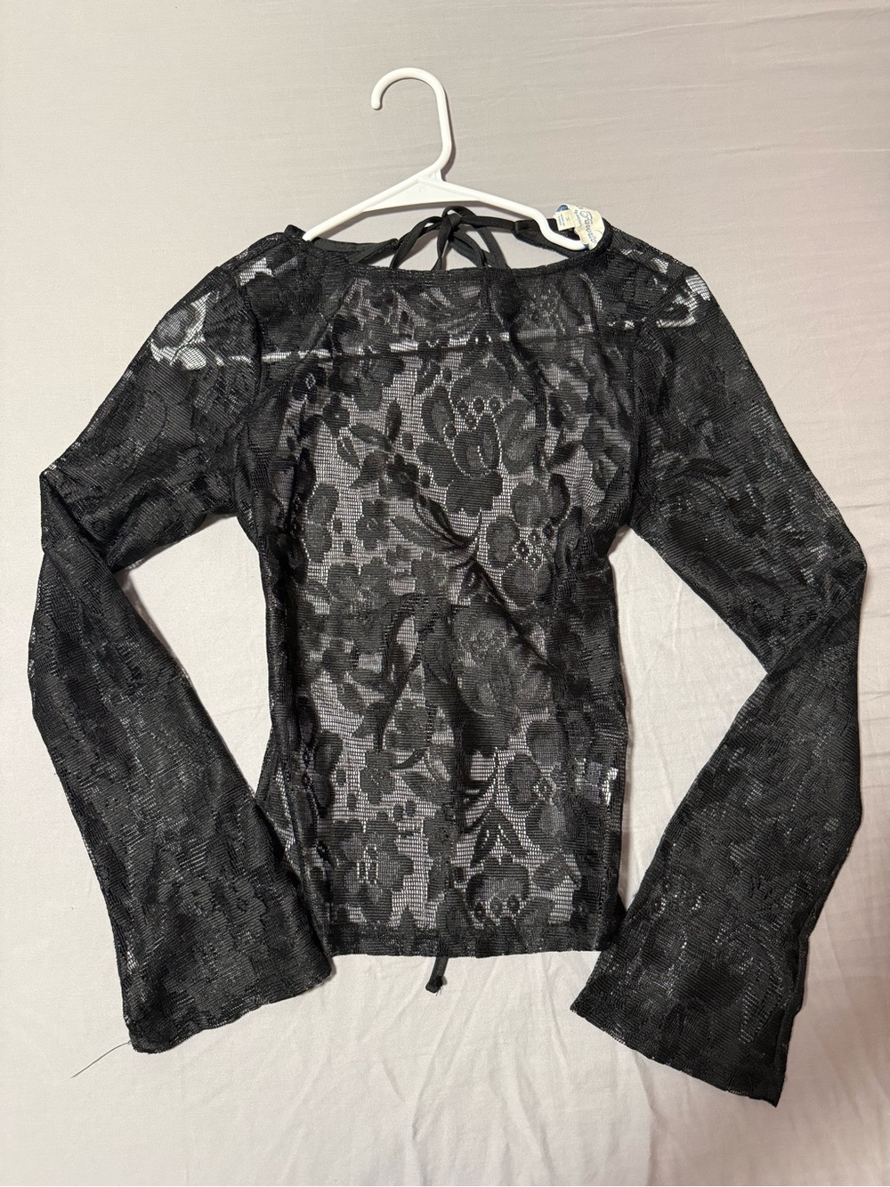 PacSun Black Floral Lace Tie-Back Long Sleeve Top
